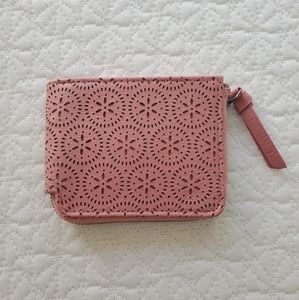 Pink bifold zippered wallet